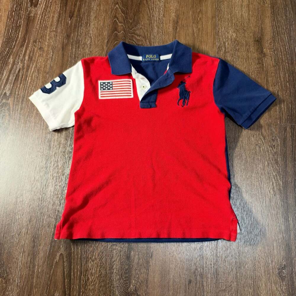 Polo Ralph Lauren US Flag Polo Shirt Red White Blue Kids Small